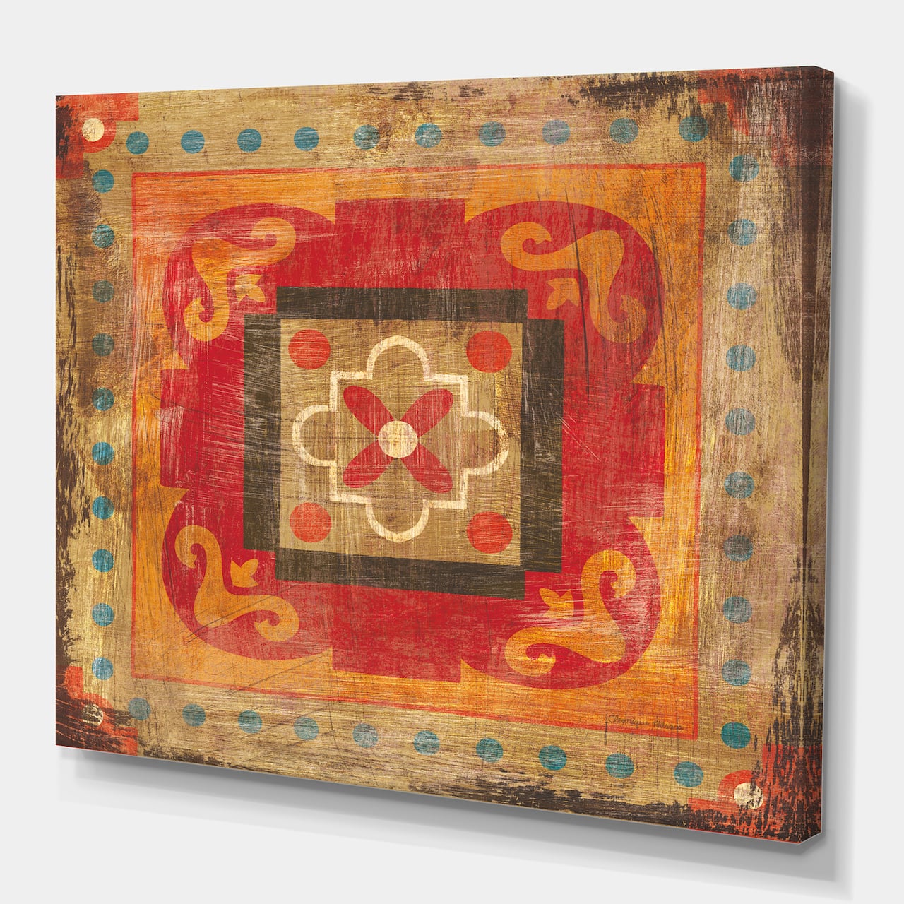 Designart - Moroccan Orange Tiles Collage II - Bohemian Chic Gallery-wrapped Canvas